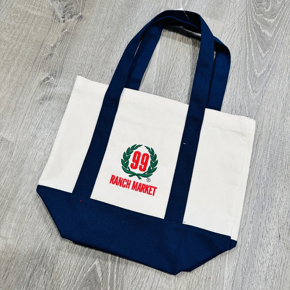 99 Ranch Market Canvas Tote Bag Navy Blue Cream Mini Tote Embroidered Logo NWT